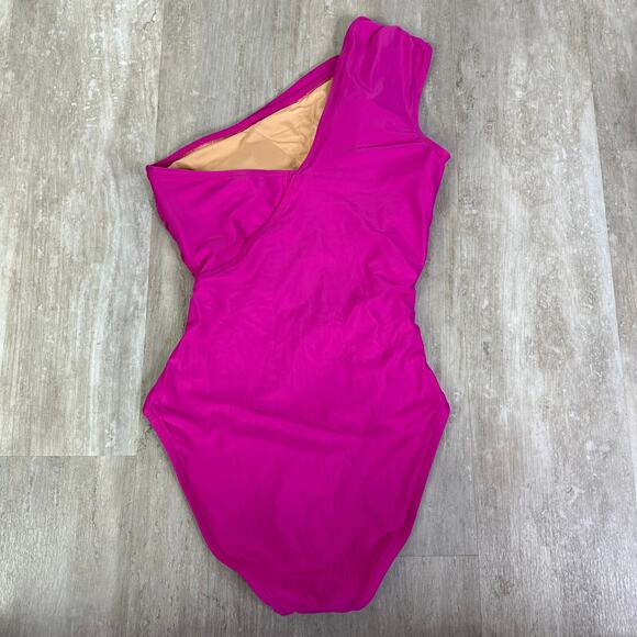 J.Crew Ruched one-shoulder one-piece Swimsuit in Radiant Fuchsia Size 4 #BC108 - Picture 7 of 8